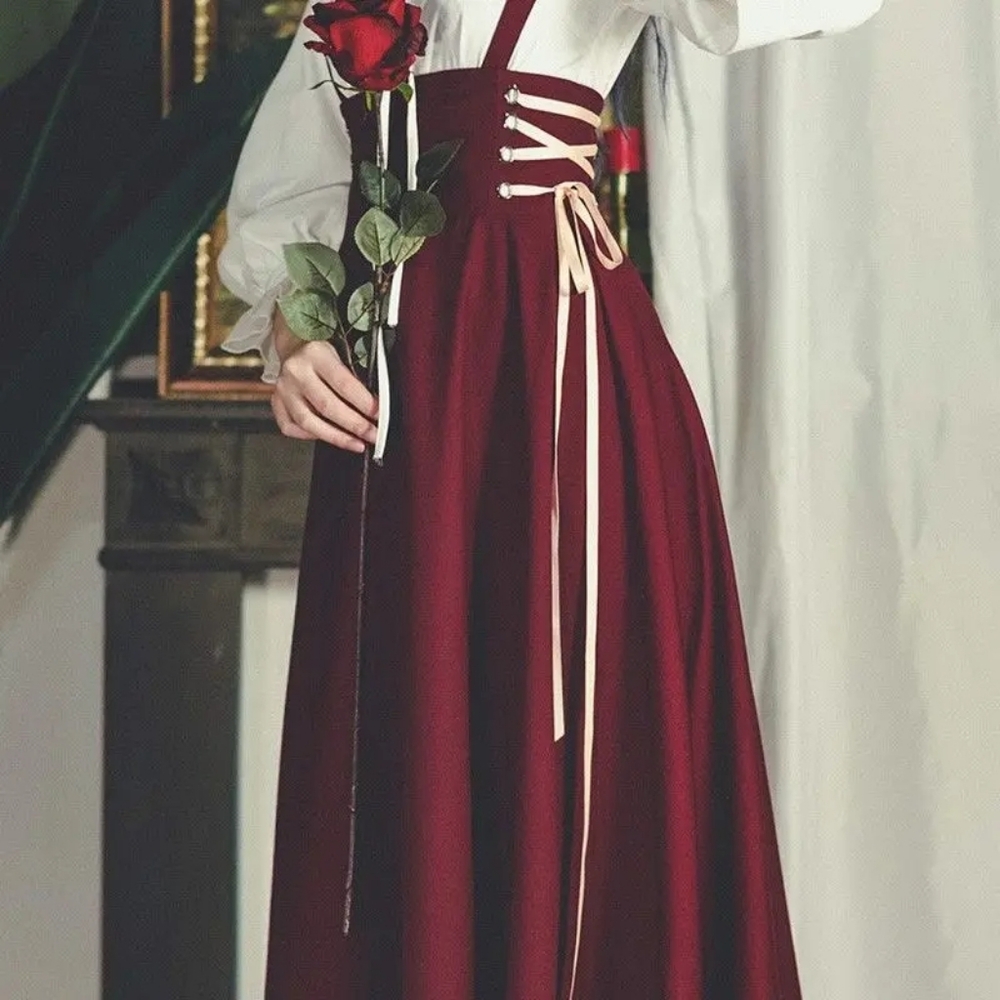 Long red romantic Victorian skirt